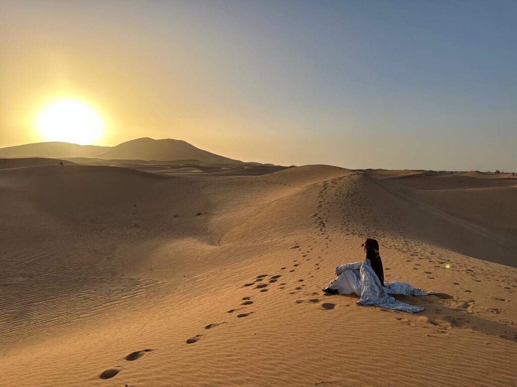 Sunset over Sahara dunes on Errachidia to Merzouga tour